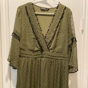 Hunter green Zara tunic with black detail